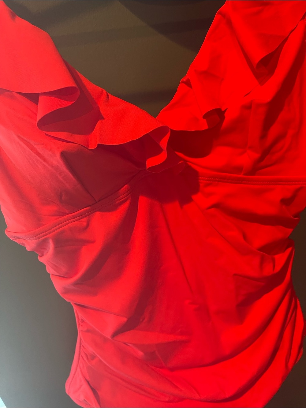 Women’s Red Ruffle One-Piece Swimsuit - Picture 3 of 4